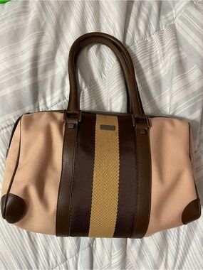 Gucci Peach Fabric Boston with Brown Leather Trim
